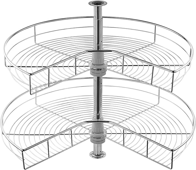 VEVOR 28" Kidney Shaped Chrome Corner Organizer, 360° Rotatble Kitchen Base Cabinet Blind Corner, 2 Tier Height Adjustable Storage Rack, Carbon Steel Lazy Susan Replacement Shelf for Cabinet Corner