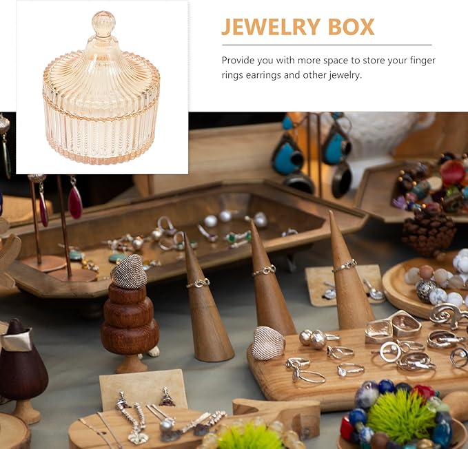 FUOYLOO Amber Glass Apothecary Jar with Lid, Candy Container and Jewelry Storage Box, Sealed Kitchen Snack Organizer for Home Décor and Makeup Accessories