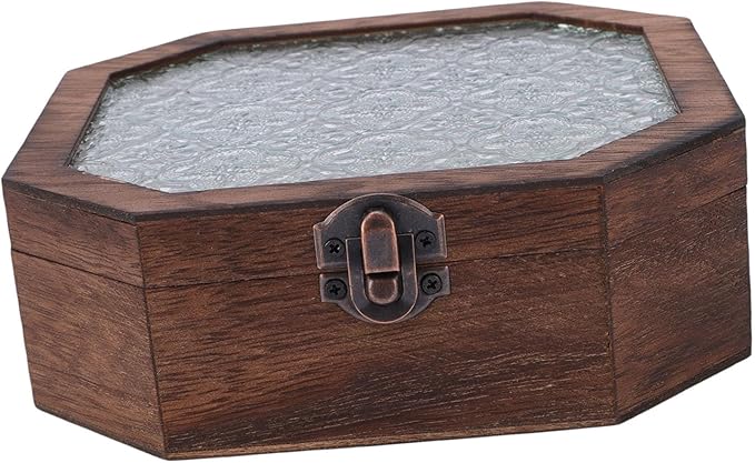 Pssopp Decorative Wooden Jewelry Organizer, Floral Vintage Style S Design Box for Makeup Storage and Vanity Table Decor
