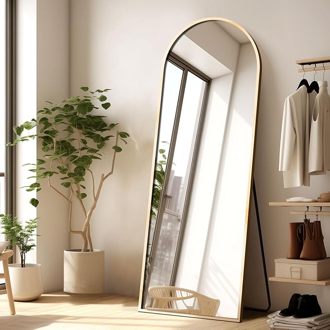 GlasFlength 57"x21" Arched Full Length Floor Mirror, Stand Up Mirror Full Length for Bedroom & Cloakroom, Gold