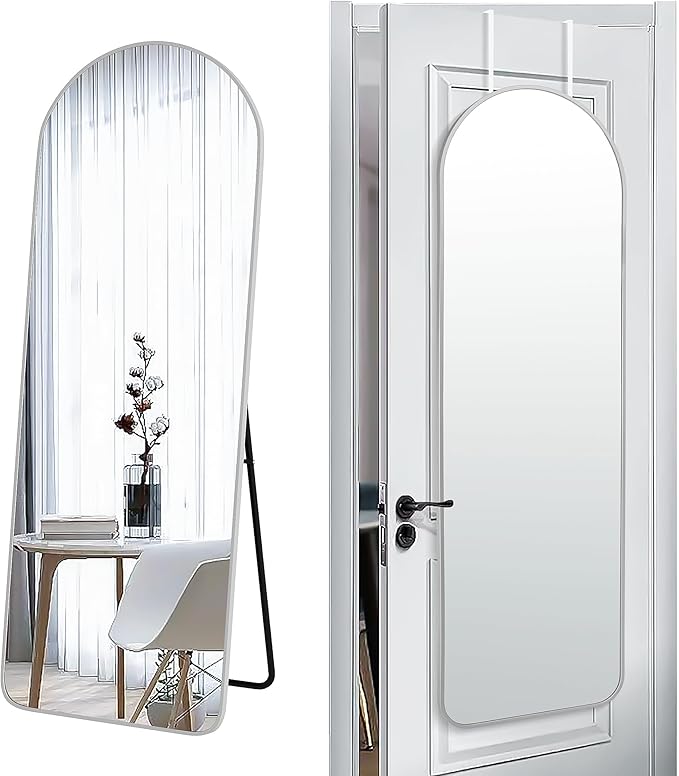 SCWF-GZ 57x20 Door Hanging Full Length Mirror, Floor (Height 5.7ft just Body in1.3ft) Wall Mounted Metal Frame Arch Dressing Mirrors for Bedroom Bathroom Living Room 57 inch Silver