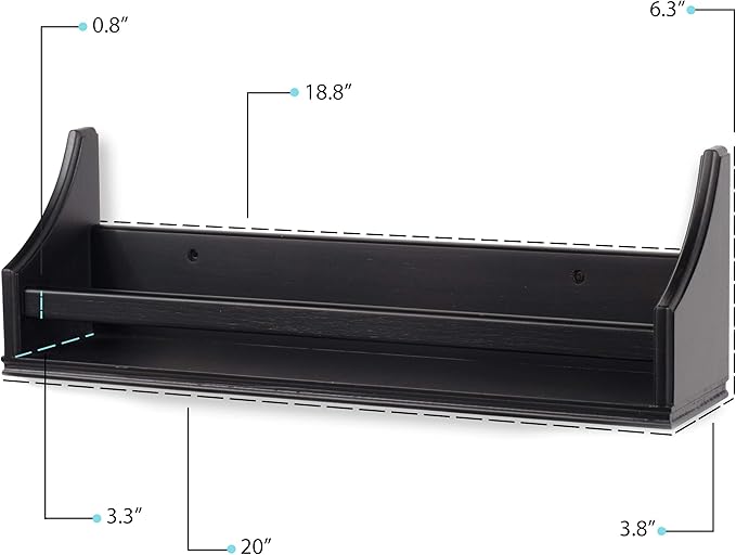 brightmaison Nursery Décor Black Wall Shelf Floating Bookshelf for Baby & Kids Room, Book Organizer Storage Molding Style Display Holder for Toys, CDs, Monitor - Ships Assembled (Set of 2)