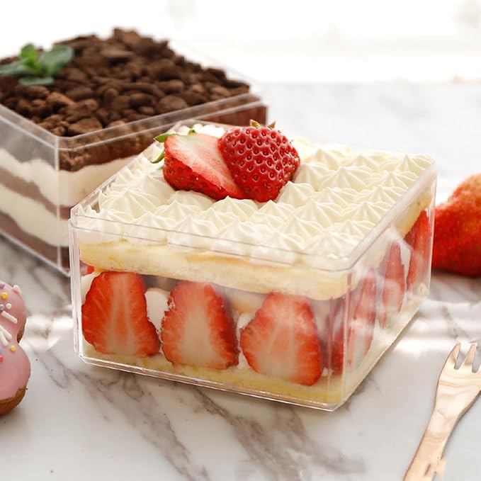 KissYou Acrylic Box Clear Display Boxes with Lids 4 Packs Square Cube Jewelry Storage Box Graduation Wedding Birthday Party Candy Boxes