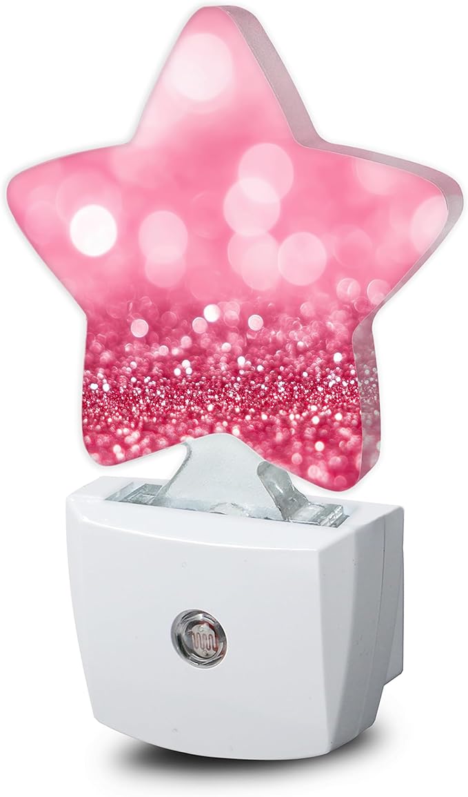 Pink Red Glittering Dusk to Dawn Star Night Light,Abstract Christmas Smart Sensor Nightlight for Bedroom Kitchen Hallway Stairs,Plug-in Energy Efficient Decor Desk Lamp Women Men Gifts