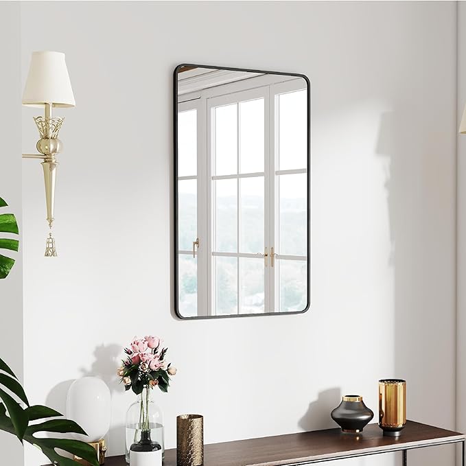 SCWF-GZ 20x30 Rectangle Mirror Full Length Wall Mounted Hanging or Against Wall Metal Frame Dressing Make-up Mirrors for Entryway Bedroom Bathroom Living Room 20 30 inch Black