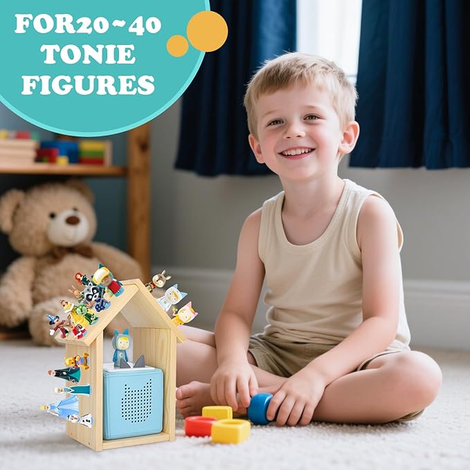 DIY House for Tonies Box Storage Organizer Shelf for 40 Tonie Figures (with 40Pcs Magnetic Adhesive Metal Plate), Compatible with TonieBox 1/2 Player Tonies Box Characters for Children Room