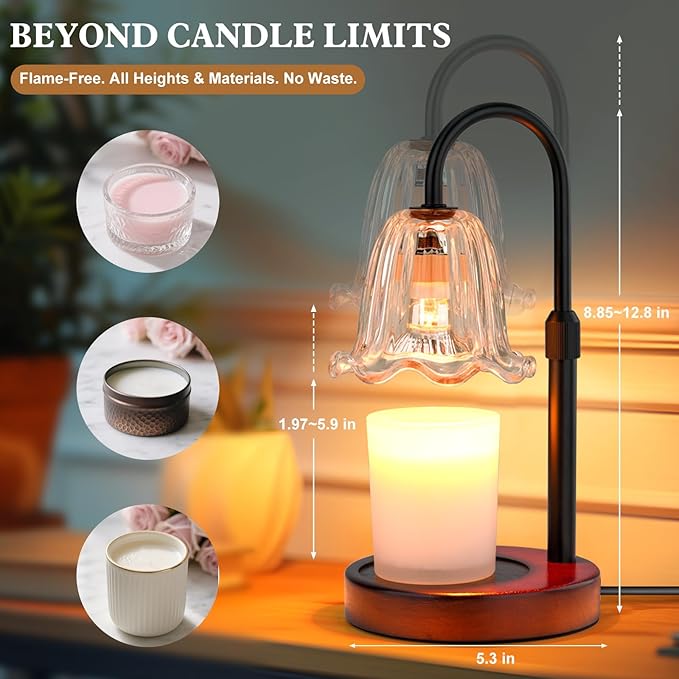 Candle Warmer Lamp Electric Timer: Dimmable Candles Warming Lamps - Height Adjustable Burner Jar - No Flame Scented Melts Wax - All Candle Jars Home Decor Table Light