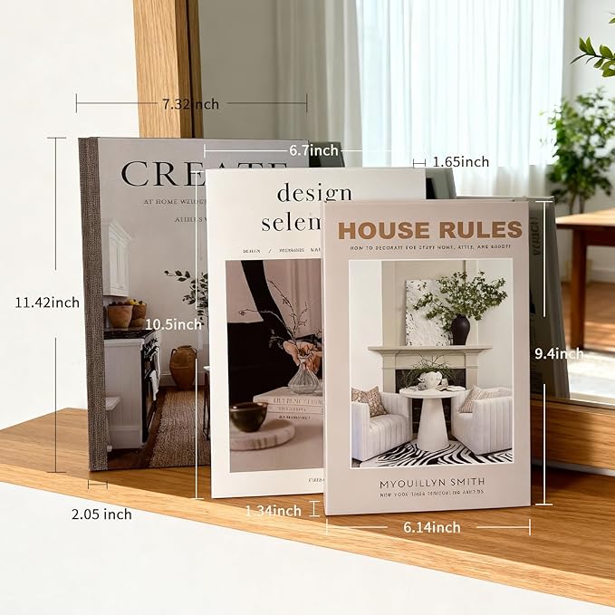 Set of 3 Decorative Books for Home Decor – Faux Designer Book Boxes with Hidden Storage for Coffee Table, Bookshelf or Aesthetic Room Decor