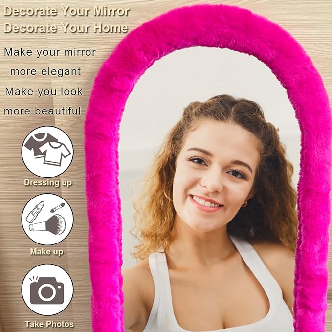 Fluffy Mirror Cover - 59"x16" Full Length Ultra Soft Non-Slip Cover Universal Stretch Cover Warm Home Decor for Bedroom Cloakroom (Pink01-without Mirror)