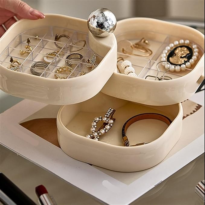 Makeup Organizer Rotating Jewelry Box Household Jewelry Box Dressing Table Jewelry Storage Box Multifunctional Jewelry Storage Box Storage Box (Color : B, Size : 5 * 5 * 5.1in)