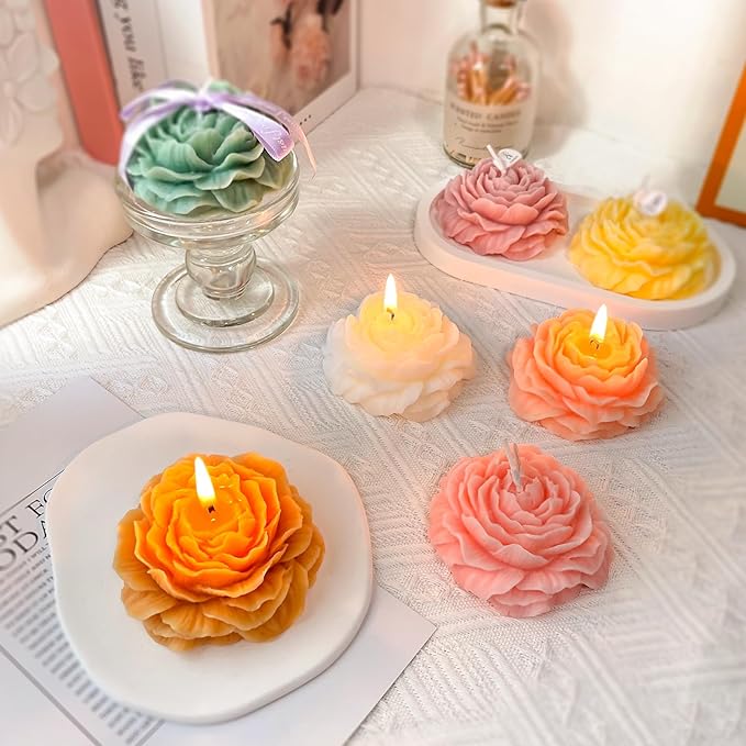 Light-Orange Peony Flower Shape Candles for Women - Aromatic Pastel Aesthetic Candle with Jasmine Fragrance - Christmas Gift for Friends Colleagues and Classmates (3 inch)