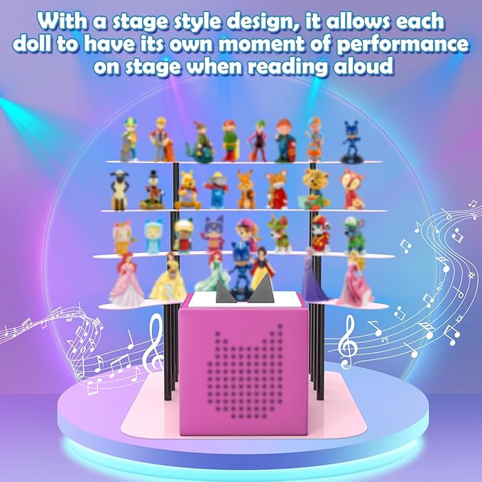 Metal Bracket for Toniebox,Desk Stand for Tonies Figures 20-35 pcs Storage,Metal Display Stage for Toniebox Player,Children's Room Decorations and Gifts (Pink)