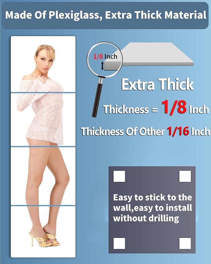 Shatterproof Wall Mirror Full Length for Bedroom, Acrylic Gym Mirrors For Home, Extra Thick : 0.12 Inch, 14 x 12 Inches x 4 PCS, Workout Mirrors Safe for Kids, Over The Door, Long Wall Mounted Mirror