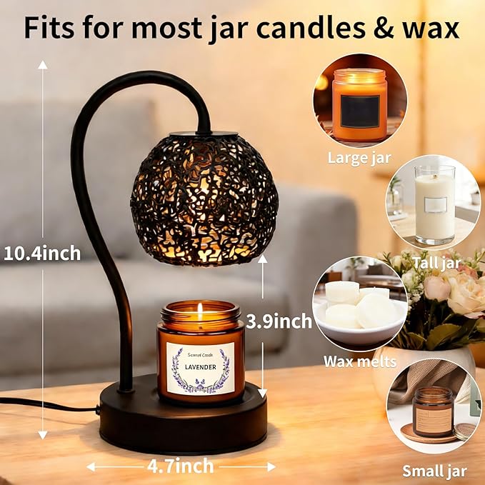 Earth Candle Warmer Lamp with Timer Dimmable, Home Decor & Gifts for Mom Women Wife, Safe Flameless Candle Warmer for Bedroom Home Decor, Wax Melt Lamp Fits All Jar Scented Candles 2 Bulbs
