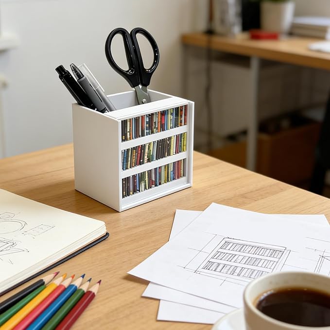 White Anxiety Bookshelf with 100 Mini Books, Shaking Miniature Library for Stress Relief, Aesthetic Bookmark Holder & Pencil Organizer, Tiny Book Shelf Ornament, Gifts for Book Lovers Decor