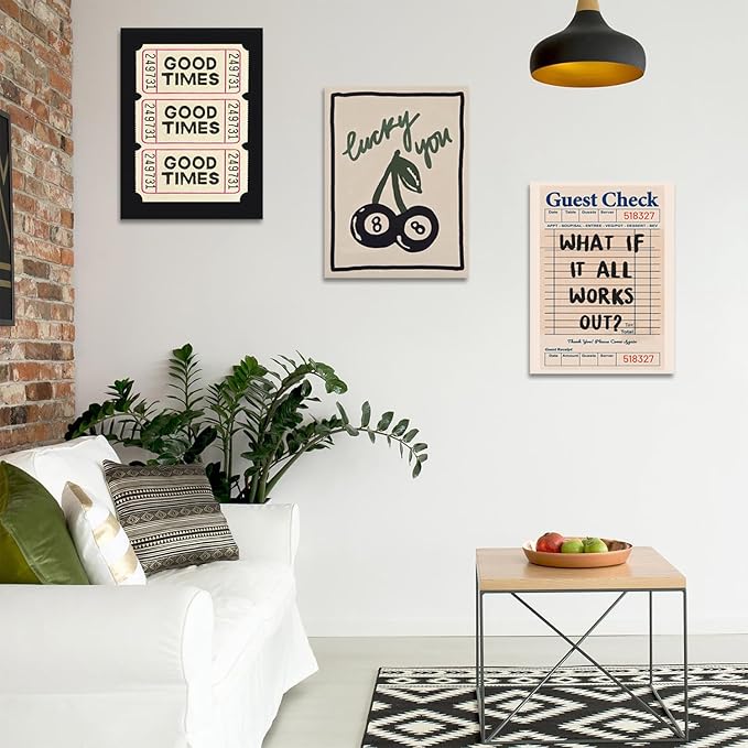 Dytila Framed What If It All Works Out Quote Wall Art Set of 3, Retro Good Times Trendy Pictures Wall Decor Lucky You Vintage Room Aesthetic Paintings, Prints for Bar Cart Apartment Decor 12x16 in