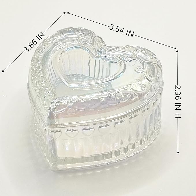 Glass Jewelry Box Heart Shape Cute Box for Storage Ring Earring Trinket Vintage Jewelry Organizer Decorative Gift for Women Girls-GRB003-Colorful