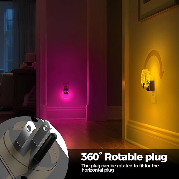 DORESshop Night Lights Plug into Wall, LED Night Light Color Changing RGB with Dusk-to-Dawn Sensor, Adjustable Brightness, Dimmable Nightlights for Hallway, Bedroom, Kids Room, Room Decor