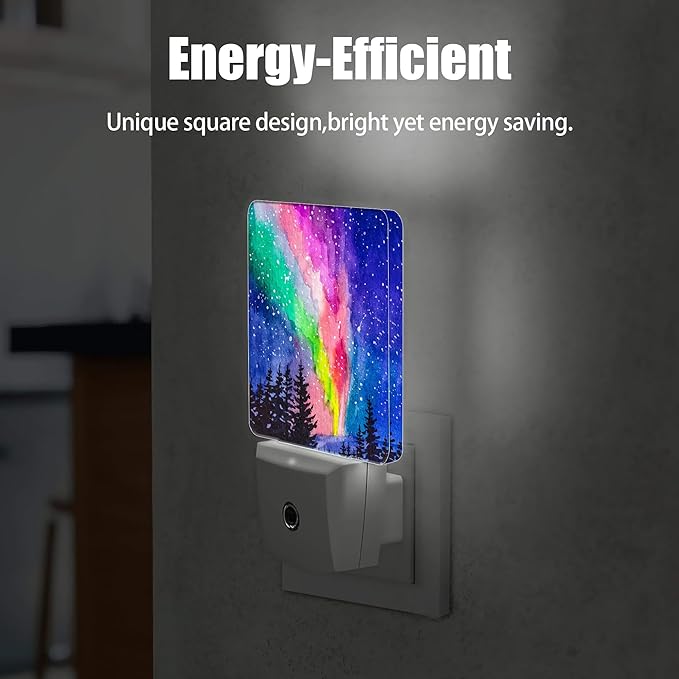 Northern Lights Night Light, Winter Forest Plug into Wall with Dusk to Dawn Light Sensors, Warm Nightlights for Bedroom, Bathroom, Hallway, Kitchen, Gifts Ideal for Boys Girls Women Men