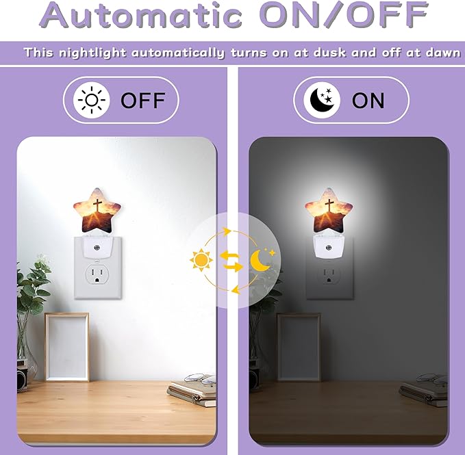 Night Light,Cross Night Lights Plug into Wall Sunset Decorations for Bedroom Bathroom,Dusk to Dawn Sensor Kitchen Hallway Stairs Energy Efficient Desk Lamp
