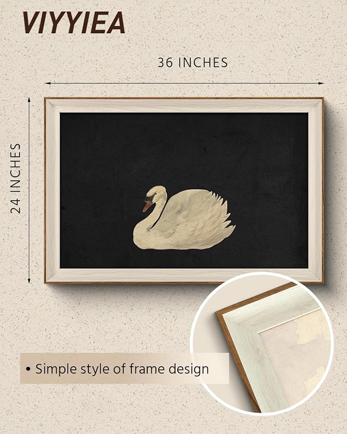 VIYYIEA Framed Wall Art for Living Room, Swan Art Canvas Prints, Vintage Home Decor, Animals Painting Picture, Bathroom Wall Decor Gifts for Friends or Family - 36L x 24W