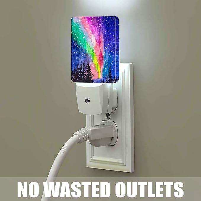 Northern Lights Night Light, Winter Forest Plug into Wall with Dusk to Dawn Light Sensors, Warm Nightlights for Bedroom, Bathroom, Hallway, Kitchen, Gifts Ideal for Boys Girls Women Men