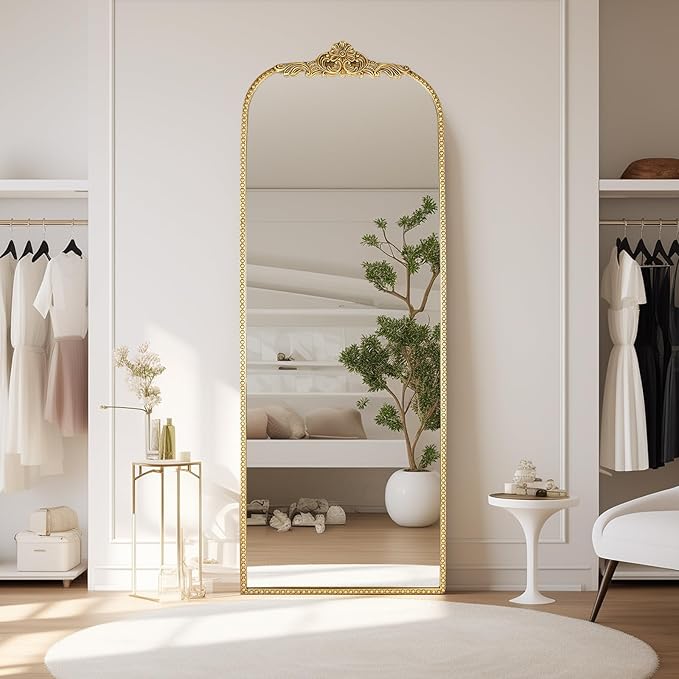 Arched Full Length Mirror 20"x56", Antique Gold Large Traditional Vintage Baroque Inspired Floor Mirror for Wall, Bedroom, Living Room, Hallway