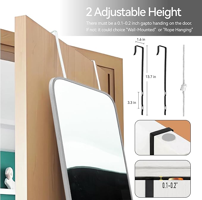 SCWF-GZ 57x20 Door Hanging Full Length Mirror, Floor Stand (Height 5.7ft just Body in1.3ft) Wall Mounted Metal Frame Rectangle Dressing Mirrors for Bedroom Room 57 inch Silver
