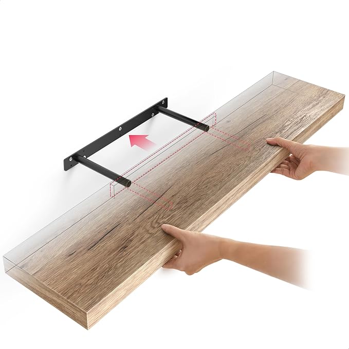 Ballucci Floating Shelves, 36" Wood Wall Shelf Set of 2, with Invisible Brackets for Bathroom, Living Room, Bedroom, Kitchen, Nursery, 6" Deep, Oak Finish