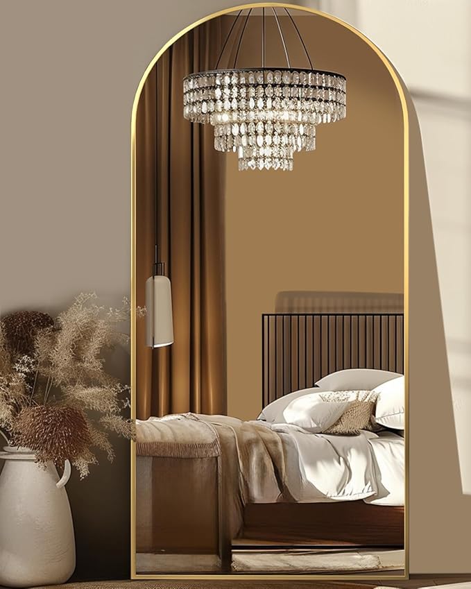Antok Arched Full Length Mirror, 68"x28" Gold Metal Frame Floor Mirror for Bedroom Living Room, Freestanding/Wall Mount/Leaning