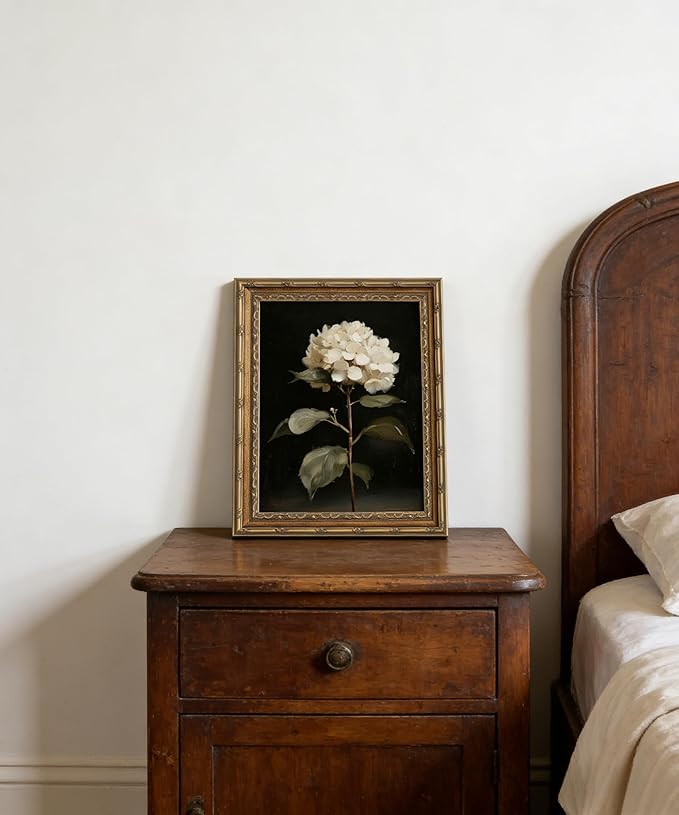 Vintage Gold Framed Wall Art White Hydrangea Wall Art Vintage Botanical Floral Wall Decor Picture Rustic Cottagecore Aesthetic Flower Poster Print for Living Room Bedroom 9x11in