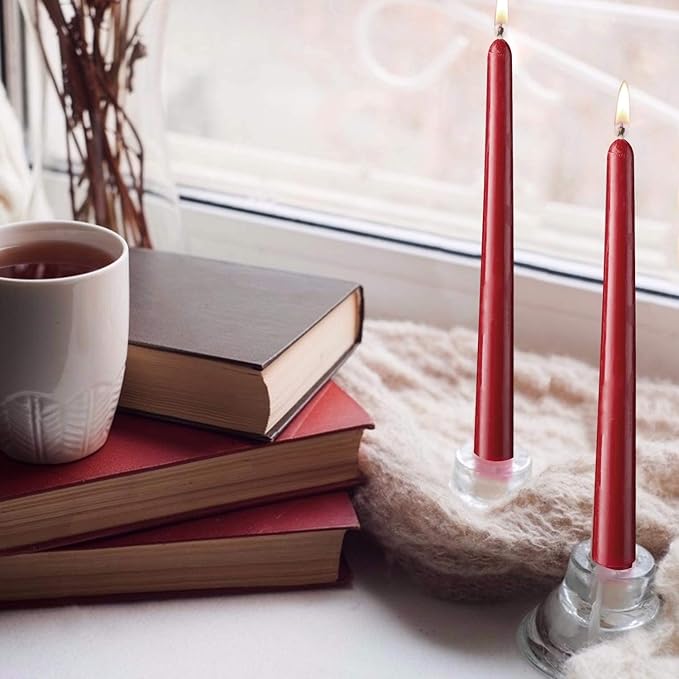 Howemon 14 Pack Dark Red Taper Candles 12 Inch Tall 3/4 Inch Thick Burn 10 Hours (Burgundy)