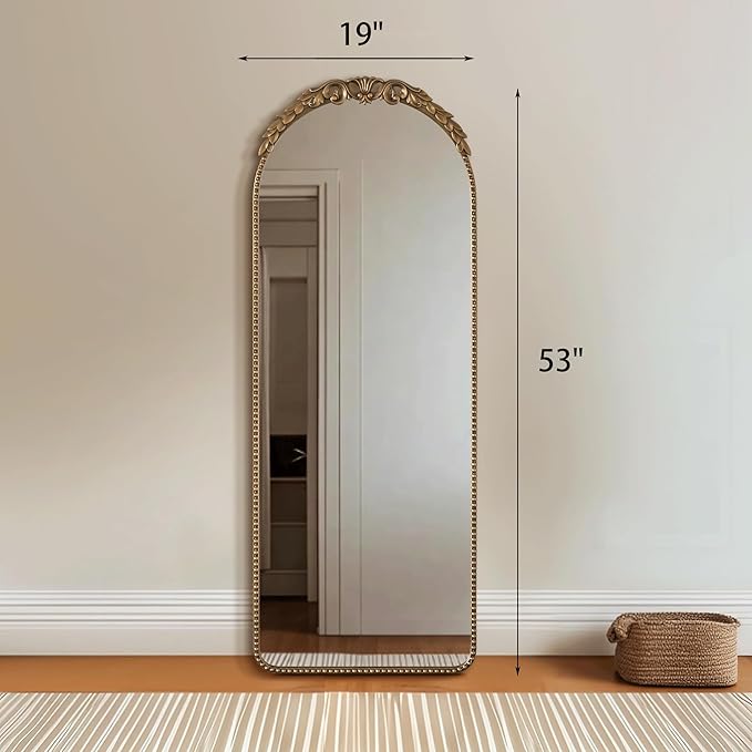 Besdomus Gold Full Length Mirror: 53x19 in Traditional Ornate Antique Floor Mirror - Baroque Vintage for Bedroom/Living Room/Entryway/Hallway/Wall/Home Decor