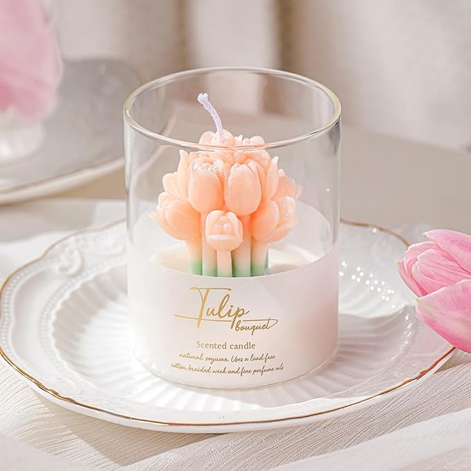 Orange Flower Shape Soy Wax Scented Candles 100% Natural Soy Wax | Relaxing Aromatherapy Candle | Housewarming Gift for Women & Men | Decoration Table Candles | Warm & Decorative Candles