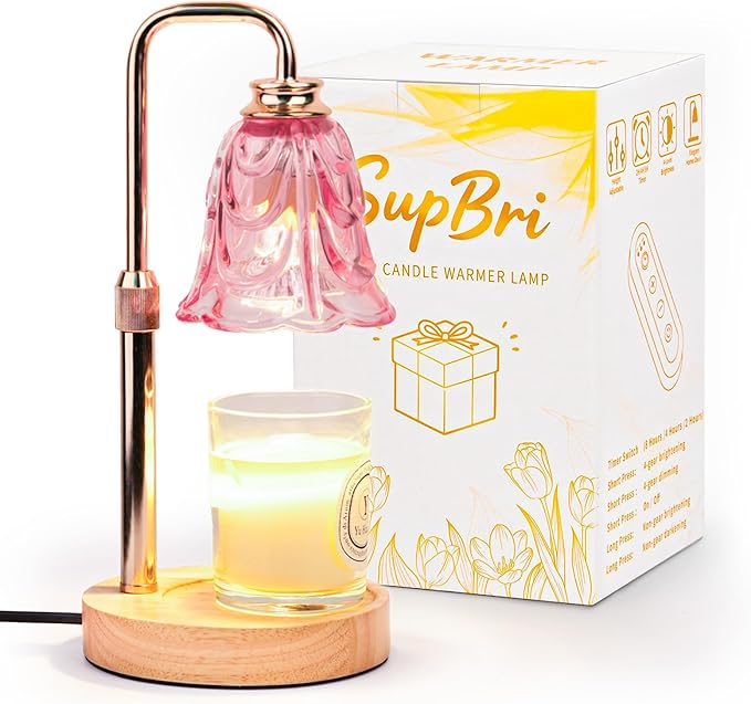 SupBri Candle Warmer Lamp with Timer for Scented jar Candles, Adjustable Height and Dimmable, Mothers Day Birthday Gift for Women Her Mom, House Warming Gifts New Home Decor (Pink)