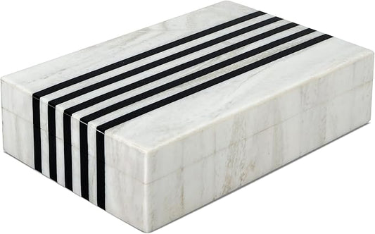 Handicrafts Home Large Decorative Storage Box with Lid – Black White Modern Storage Box, Remote Control Organizer for Coffee Table, Console & Living Room Decor – Mono Sprint 12 x 6 x 2