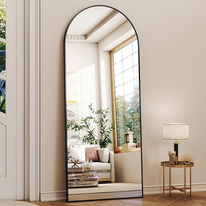 XRAMFY 56"x21" Arched Full Length Mirror Floor Mirrors with Aluminum Alloy Frame Free-Standing Wall Mounted Floor Mirrors or Large Dressing Mirror, Black Mirror Full Length