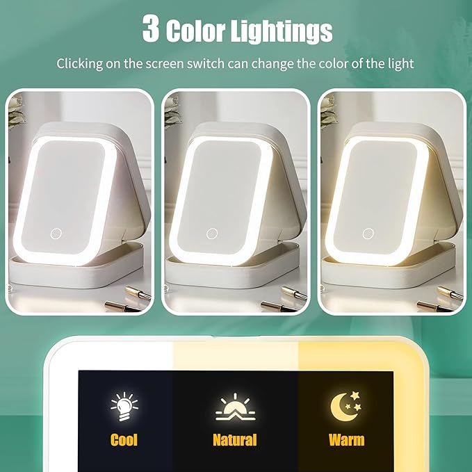 Personalized Travel Jewelry Case with Led Mirror Custom Makeup Mirror with Birth Flower and Name Leather jewelry Organizer Personalized jewelry Box Birthday Christmas Gifts For Women Girls