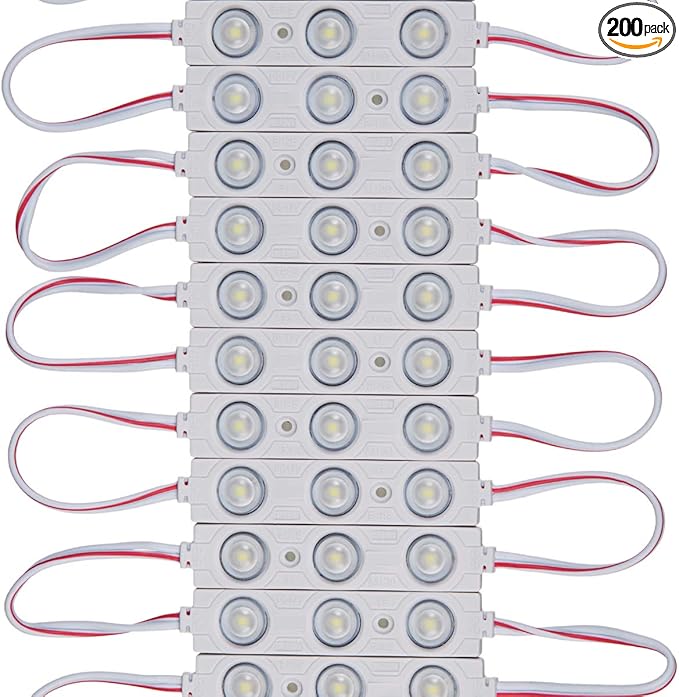 200 PCS DC12V White 6500K Injection 3 LED Module 1.32W Waterproof Decorative Back Light for Letter Sign Advertising Signs with Tape Adhesive Backside
