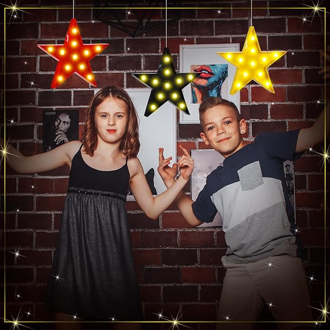 VIHOSE 6 Pcs Marquee Star Lights LED Star Signs Light up Movie Theater Decor Battery Operated Night Light for Gifts Birthday Party Home Movie Decor (Red,Black,Warm)