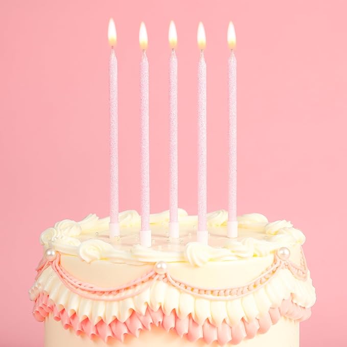 PHD CAKE Iridescent Pink Long Thin Metallic Birthday Candles, Cake Candles, Birthday Parties, Wedding Decorations, Party Candles