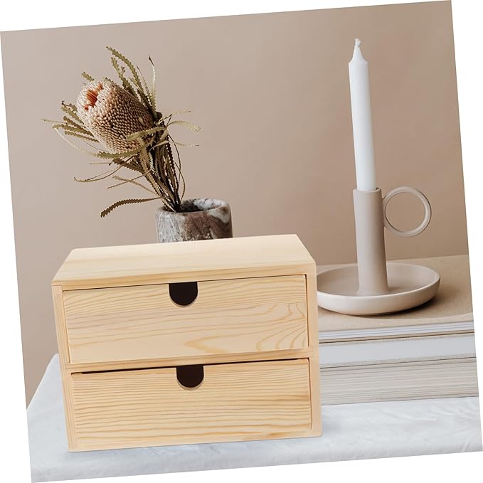 Happyyami Jewelry Drawer Storage Box 2-Tier Wooden Desktop Organizer Vintage Natural Wood for Office and Home Use Versatile Storage for Cosmetics and Stationery
