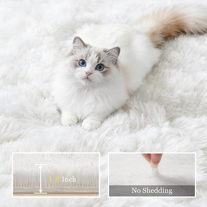 6x9 Area Rugs for Living Room Bedroom: Ultra Soft Fluffy Shag Rug Upgrade Non-Slip Non-Shedding Large Fuzzy Plush Carpet Indoor Floor Carpets for Kids Room Playroom Nursery Dorms Home Decor Ivory