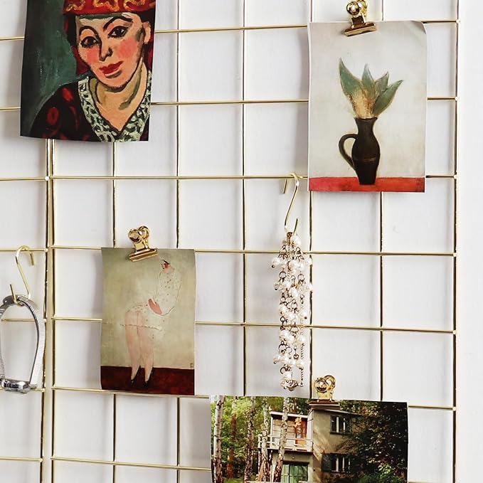 Metal Mesh Wall Grid Panel for Photo Display,Message Board,Size: 17.5" x 11.8",Pack of 2 (Gold)