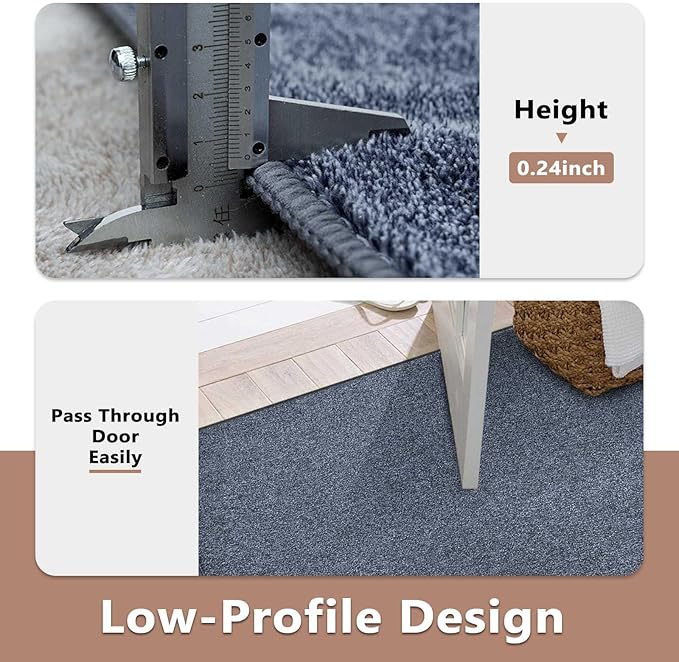 FinRèc 2x6 Washable Runner Rugs for Kitchen Hallway Bedroom, Low Pile Thin Rug Solid Color, Non-Slip Carpet Indoor for Home Decor (Navy Blue/White)