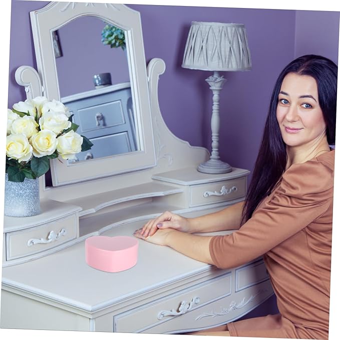 GALPADA Double Layer Heart Shaped Jewelry Box with Makeup Mirror Portable Necklace and Earrings Storage Case for Pink Trinket Organizer for Tabletop Use