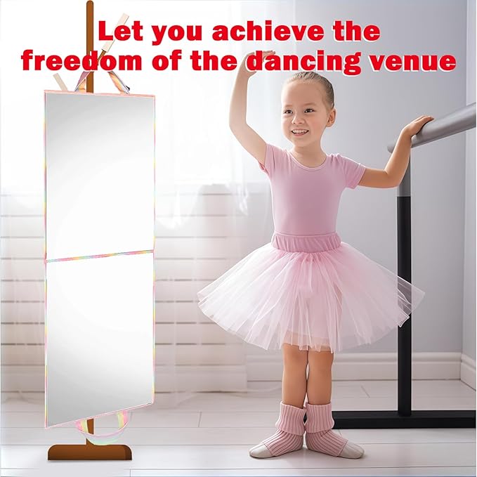 Foldable Full Length Mirror, Hanging Wall Mirror Portable Travel Mirror with Handle for Dance Home Bedroom Wardrobe Stage Makeup Checks Camping Outdoor Use (32.2" L x 12.5" W, Bi-Fold)