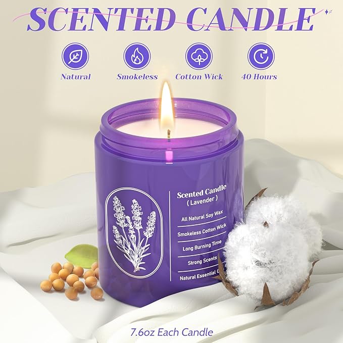 WarmEmbrace Lavender Scented Candles for Women, 7.5 oz Highly -Scented Soy Candle for Home Scented, Birthday Valentines Gifts for Mom & Girlfriend, Housewarming Gift