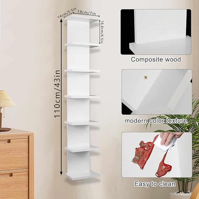 7-Tier Wall Shelf Unit - Compact Display Floating Shelves,Lack Floating Shelf, Vertical Column Wall Decor Mount Float Storage Organizer Tall Tower Shelves for Bedrooms, Living Rooms
