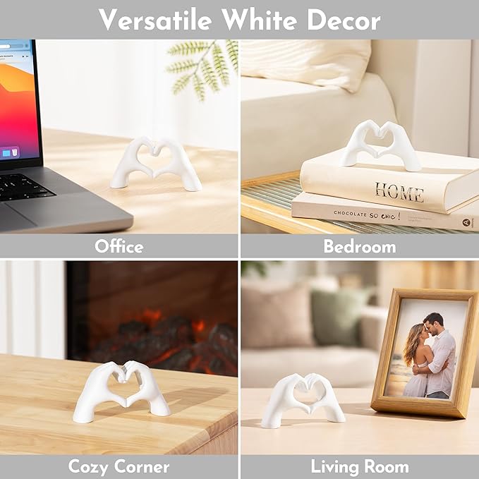Gold Decor Living Room – Mini Small Heart Hands Sculpture – Shelf Decor Aesthetic – Cute Home Accent Table & Shelves – Love Statue - Gifts Girlfriend, Wife, Women, Teen Girls, Valentine (White, Mini)
